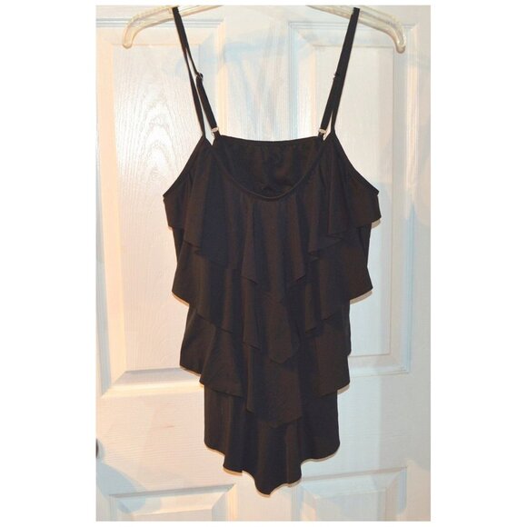 Cole of California Sleeveless Layered Lined Ruffled Blouse Shirt Top Sz L Black - Picture 1 of 3